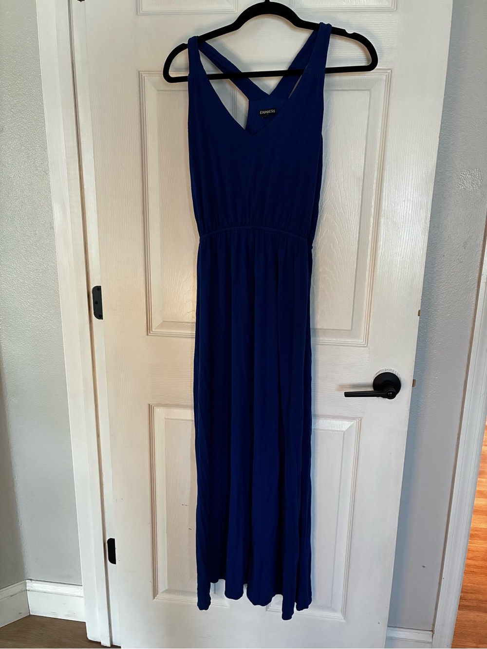 Express Royal Blue V-Neck Maxi Dress with Crossback Straps